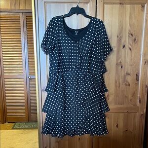 SLNY Black Dress with White Polka Dots